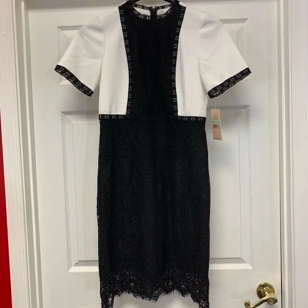 Nanette Lepore Modern Glam White & Black Lace Dress sz 8 NWT